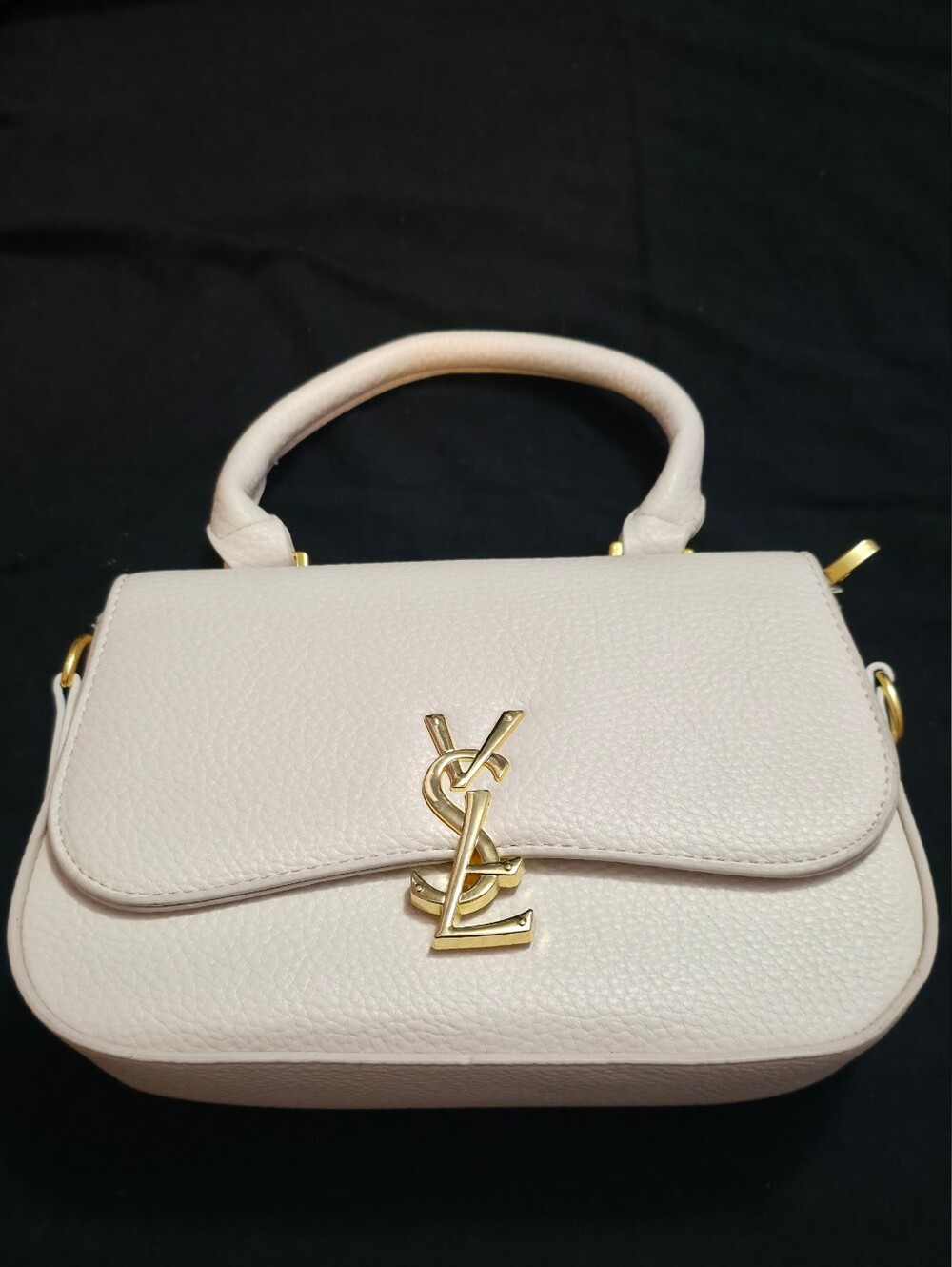 Pale Pink Leather Top-Handle Satchel with Gold Logo